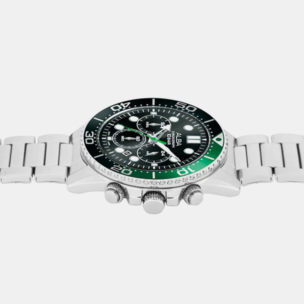 Men Quartz Black Dial Multi-function Stainless Steel Watch AT3J39X1