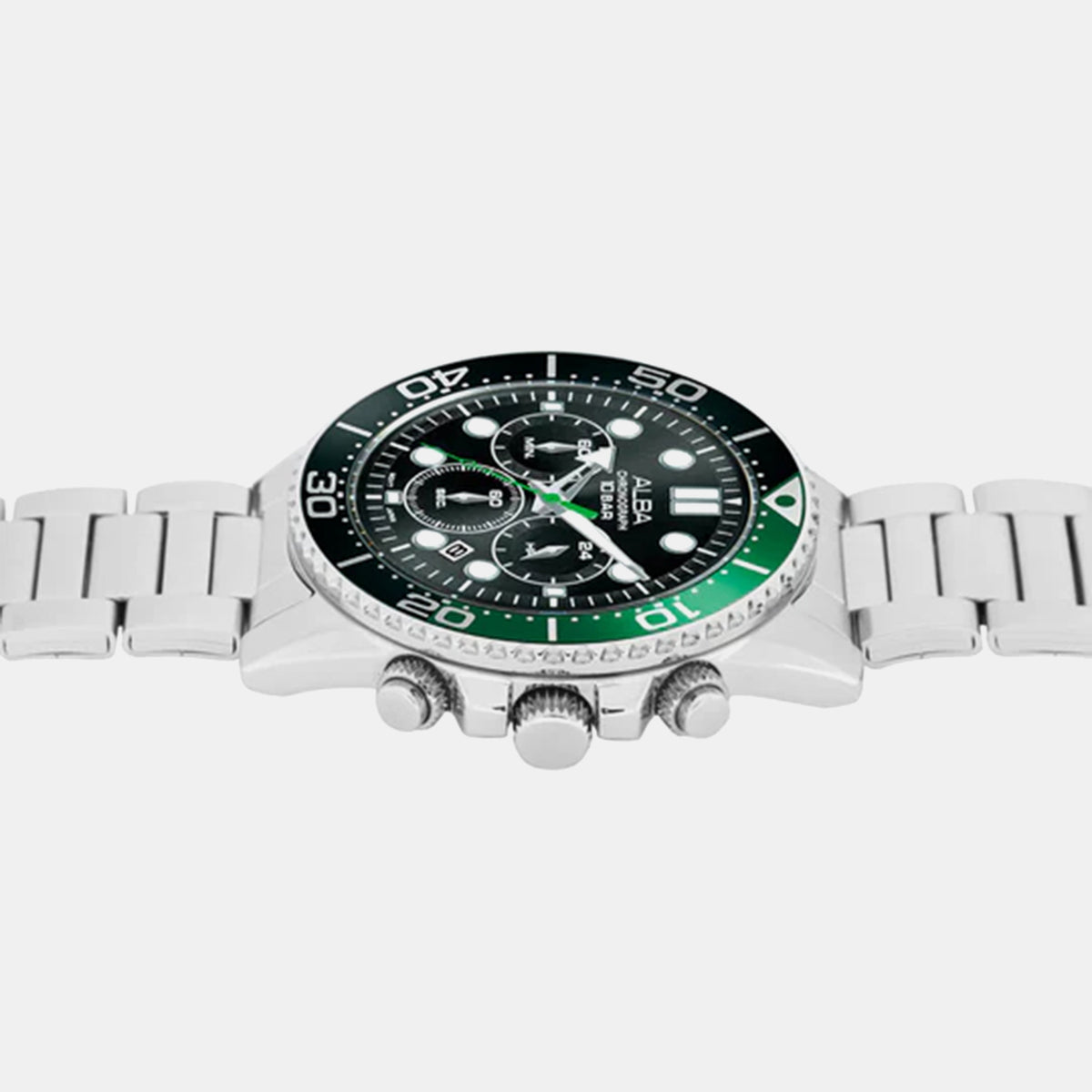 Active Men Quartz Black Dial Multi-Function Stainless Steel Watch AT3J39X1