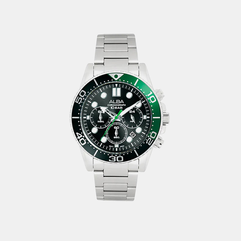 Men Quartz Black Dial Multi-function Stainless Steel Watch AT3J39X1