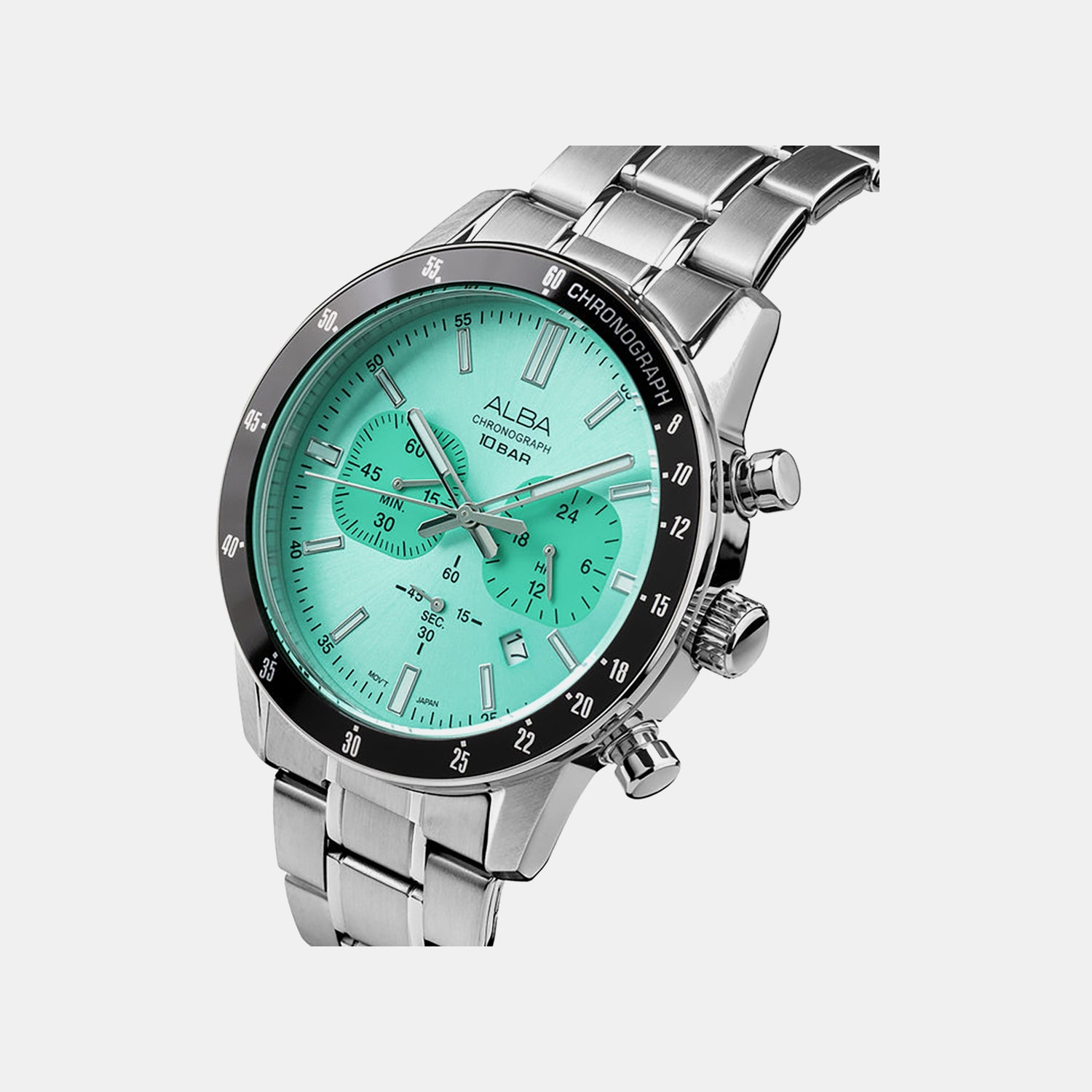 Men Quartz Mint Green Dial Chronograph Stainless Steel Watch AT3J83X1