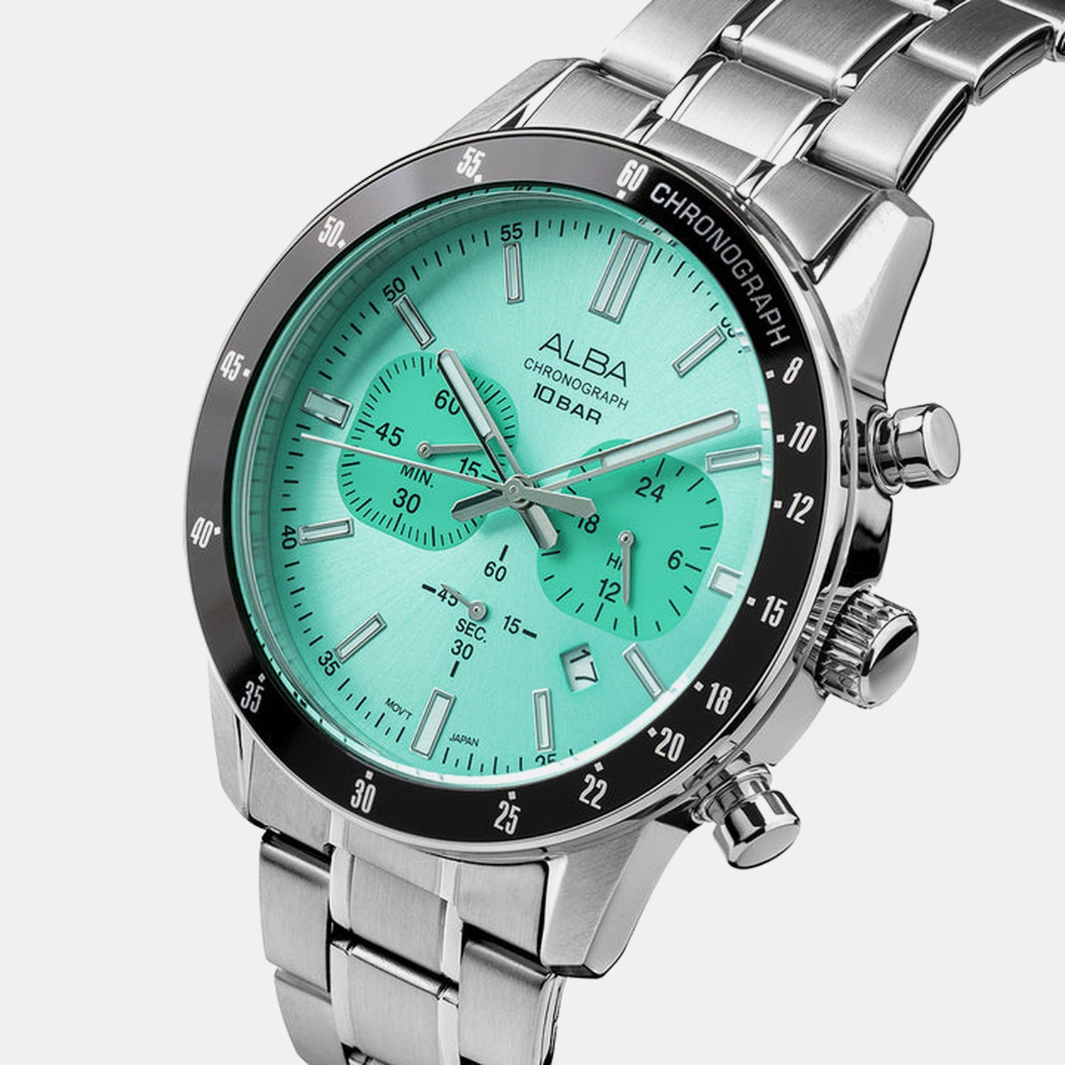 Men Quartz Mint Green Dial Chronograph Stainless Steel Watch AT3J83X1