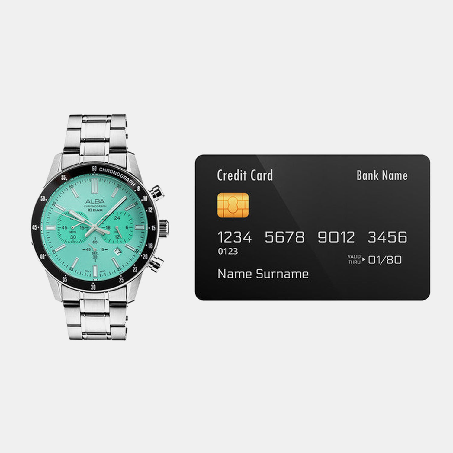 Men Quartz Mint Green Dial Chronograph Stainless Steel Watch AT3J83X1