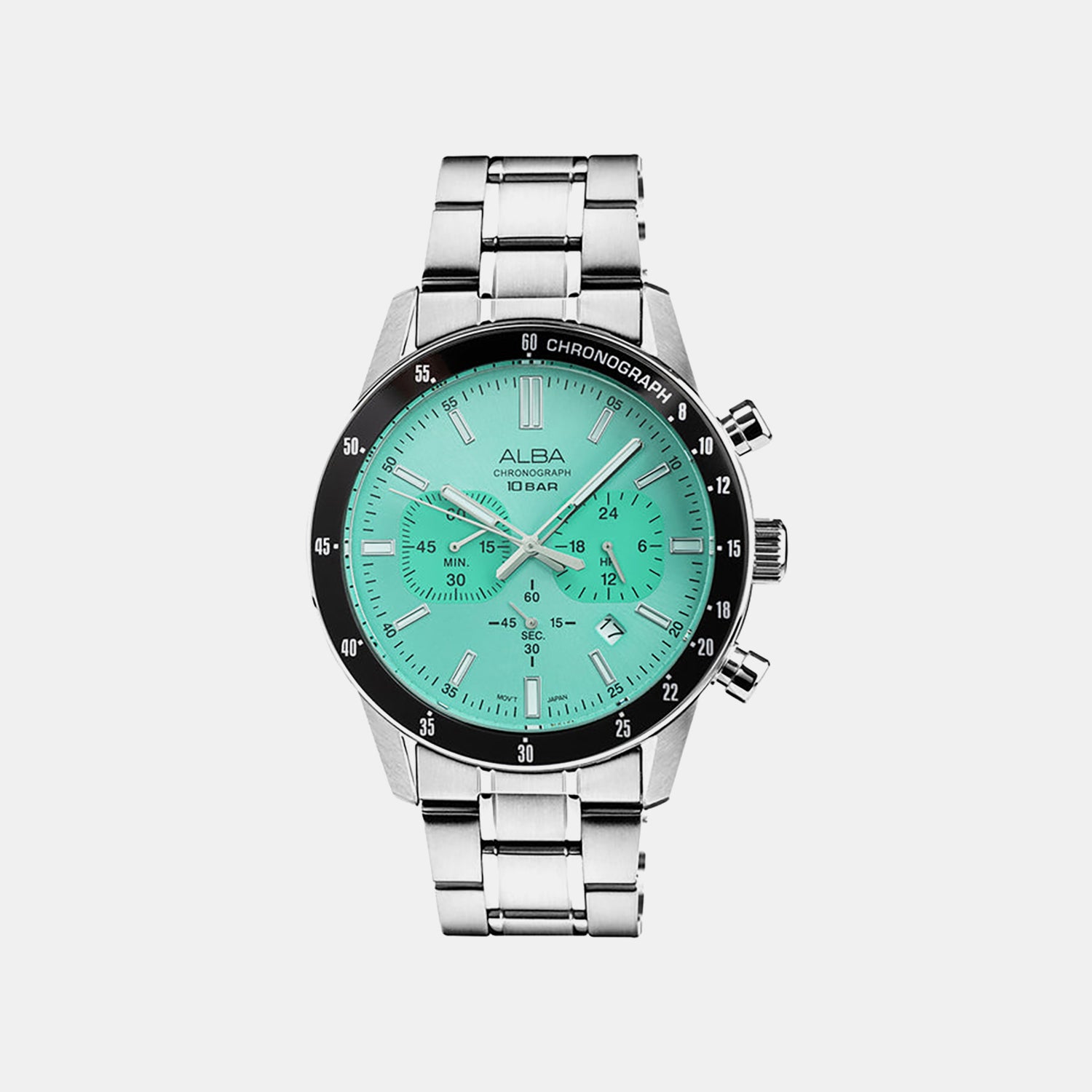 Men Quartz Mint Green Dial Chronograph Stainless Steel Watch AT3J83X1