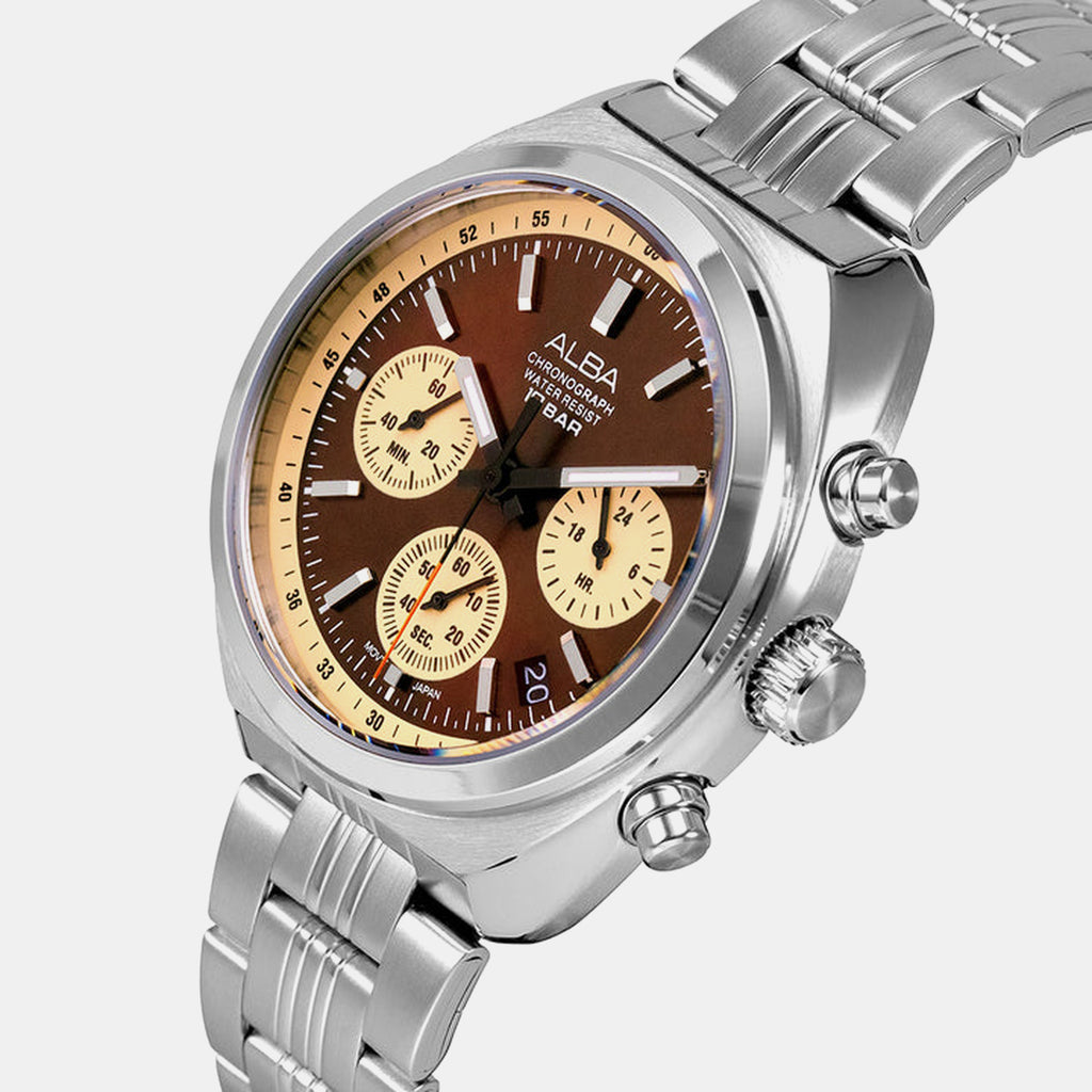 Men Quartz Brown Dial Chronograph Stainless Steel Watch AT3K07X1
