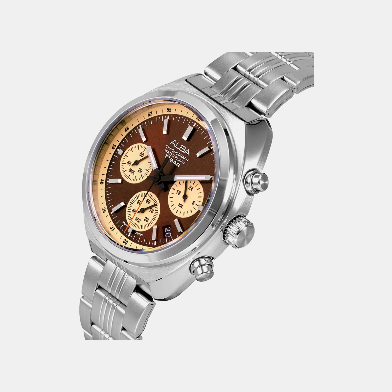Men Quartz Brown Dial Chronograph Steel Watch AT3K07X1