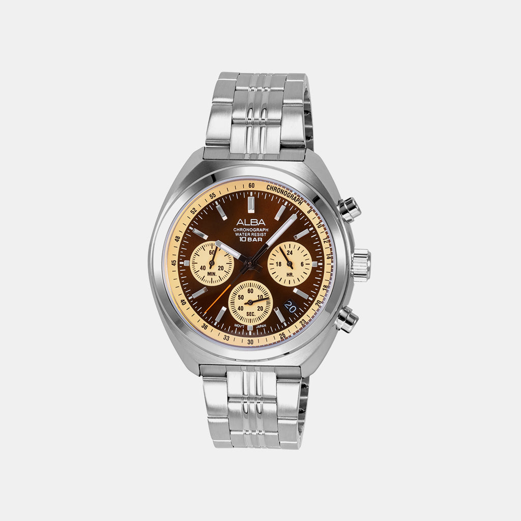 Men Quartz Brown Dial Chronograph Steel Watch AT3K07X1