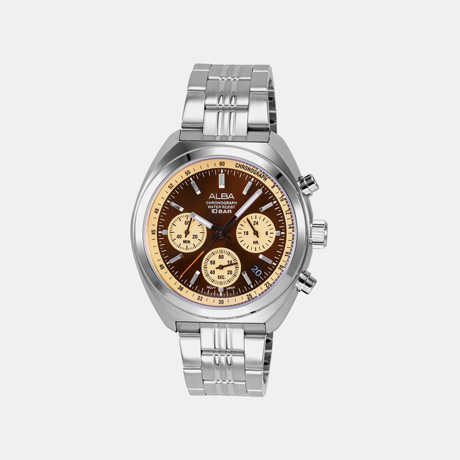 Men Quartz Brown Dial Chronograph Steel Watch AT3K07X1
