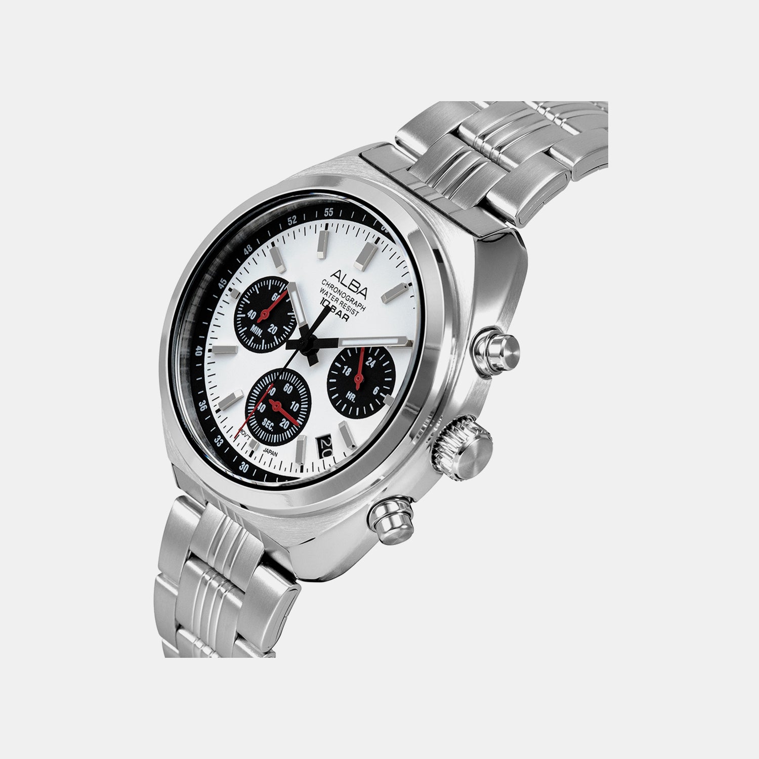 Seashell Men Quartz White Dial Chronograph Steel Watch AT3K11X1