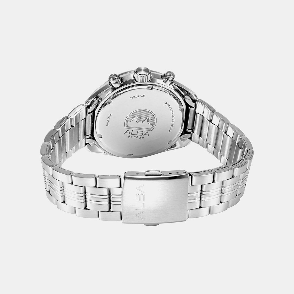 Seashell Men Quartz White Dial Chronograph Steel Watch AT3K11X1