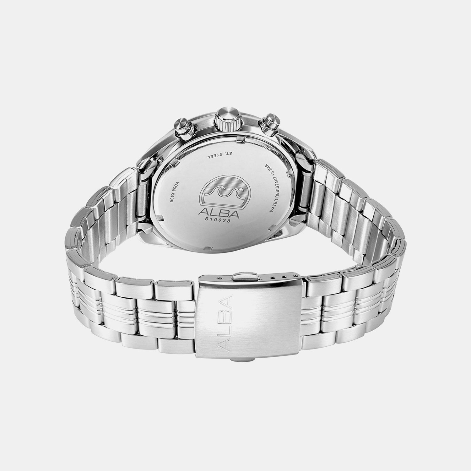 Seashell Men Quartz White Dial Chronograph Steel Watch AT3K11X1