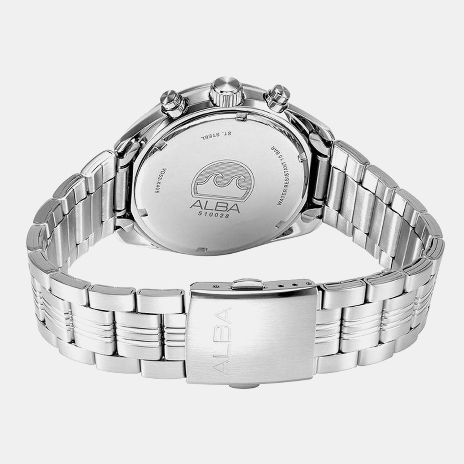 Seashell Men Quartz White Dial Chronograph Steel Watch AT3K11X1