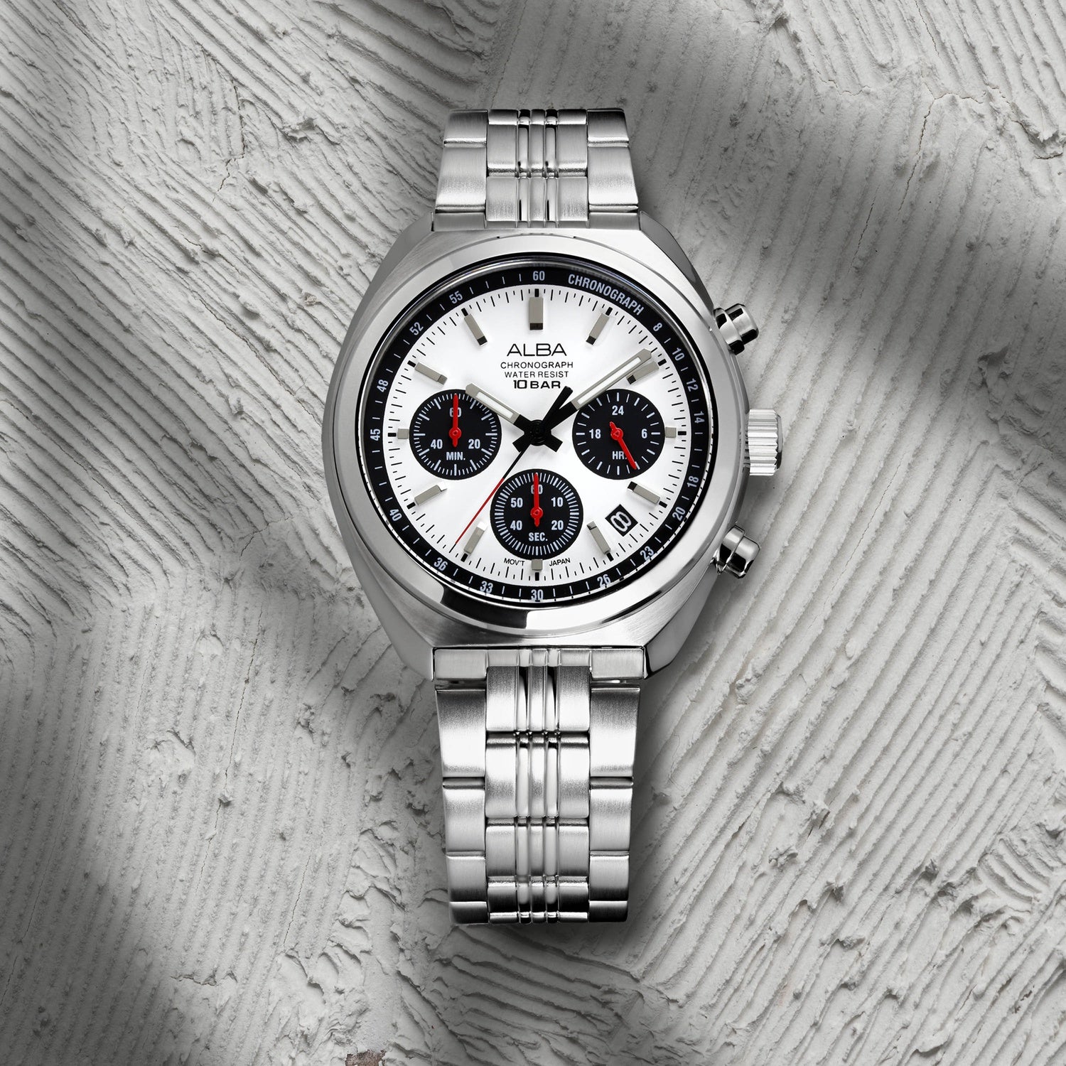 Seashell Men Quartz White Dial Chronograph Steel Watch AT3K11X1