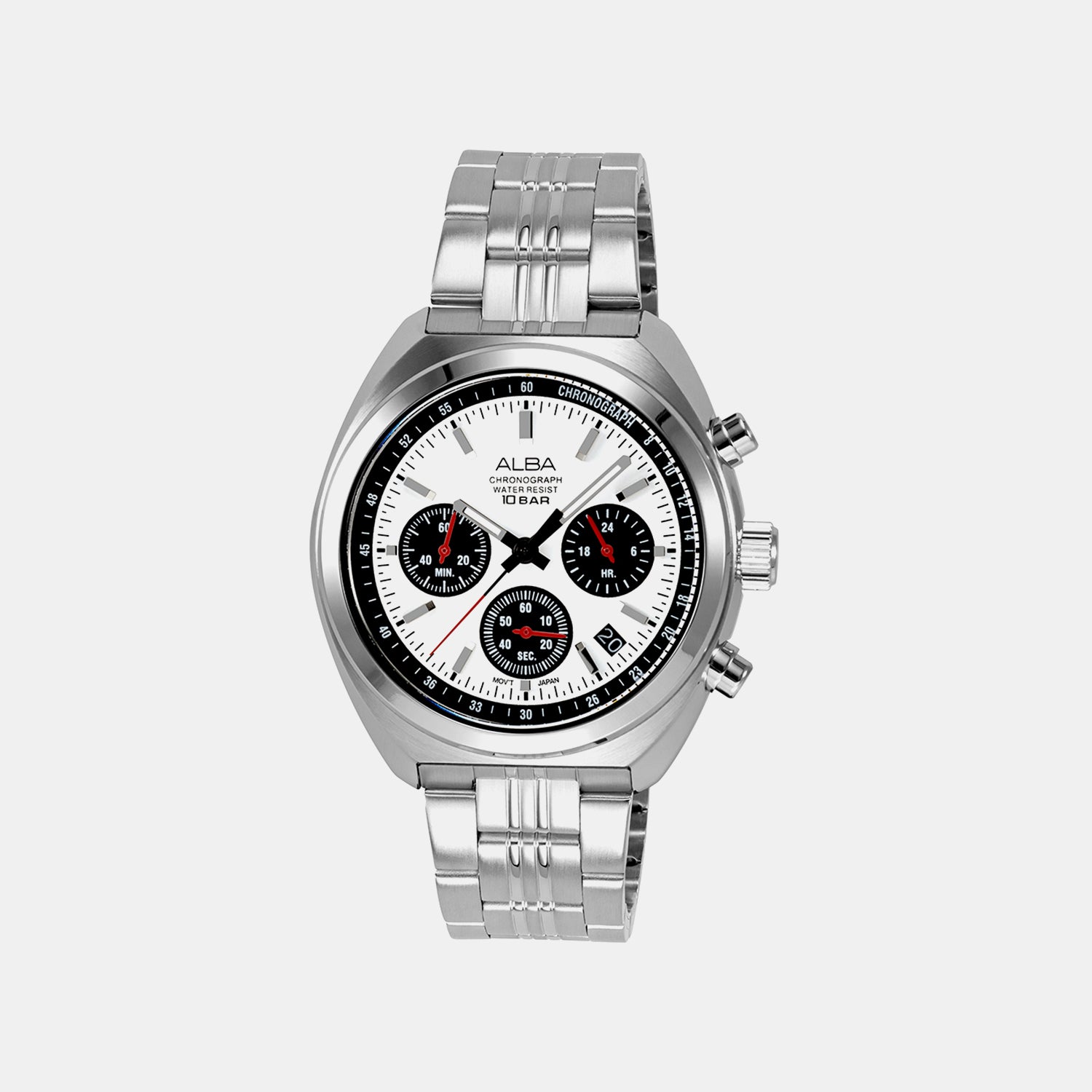 Seashell Men Quartz White Dial Chronograph Steel Watch AT3K11X1