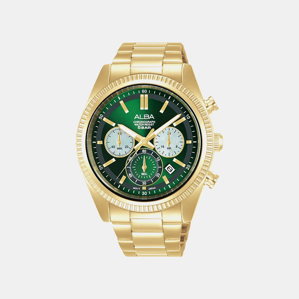 Men Quartz Green Dial Chronograph Steel Watch AT3K12X1