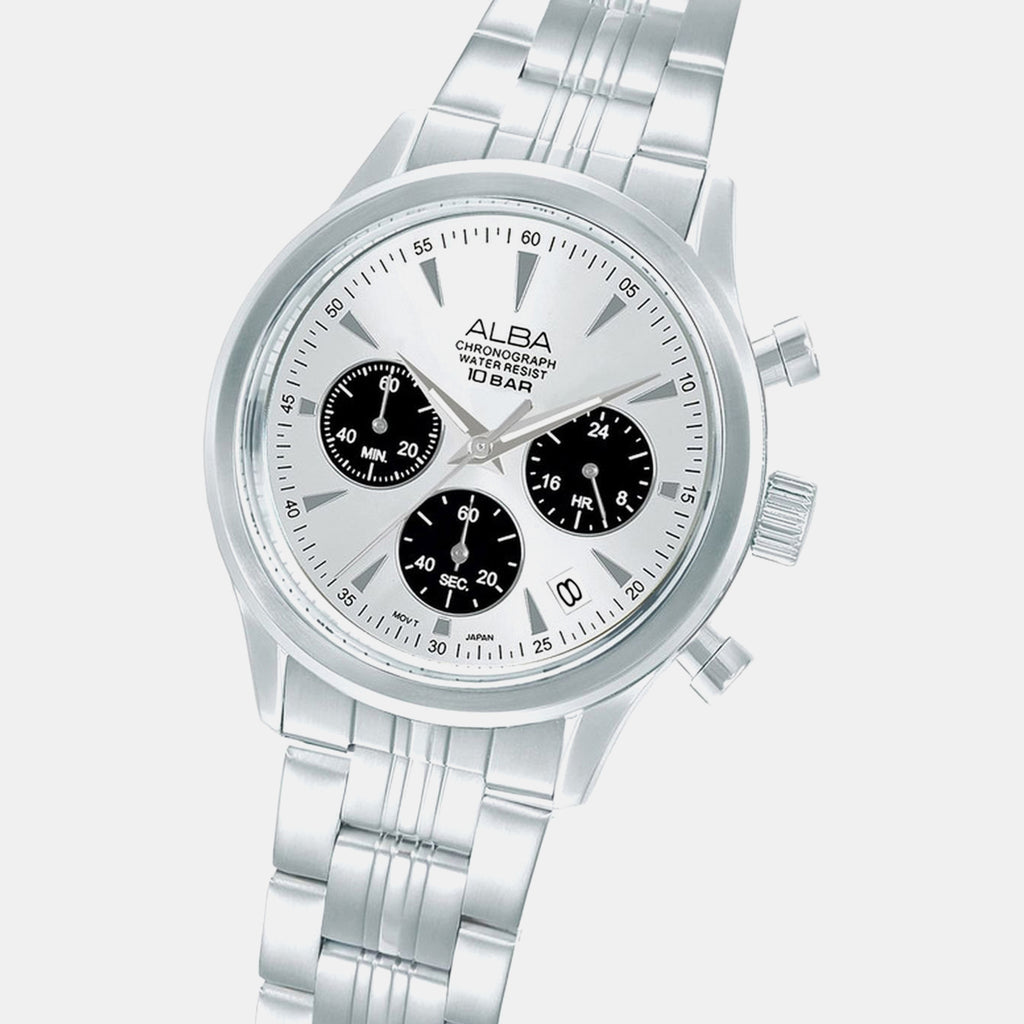 Men Quartz Silver Dial Chronograph Stainless Steel Watch AT3K55X1