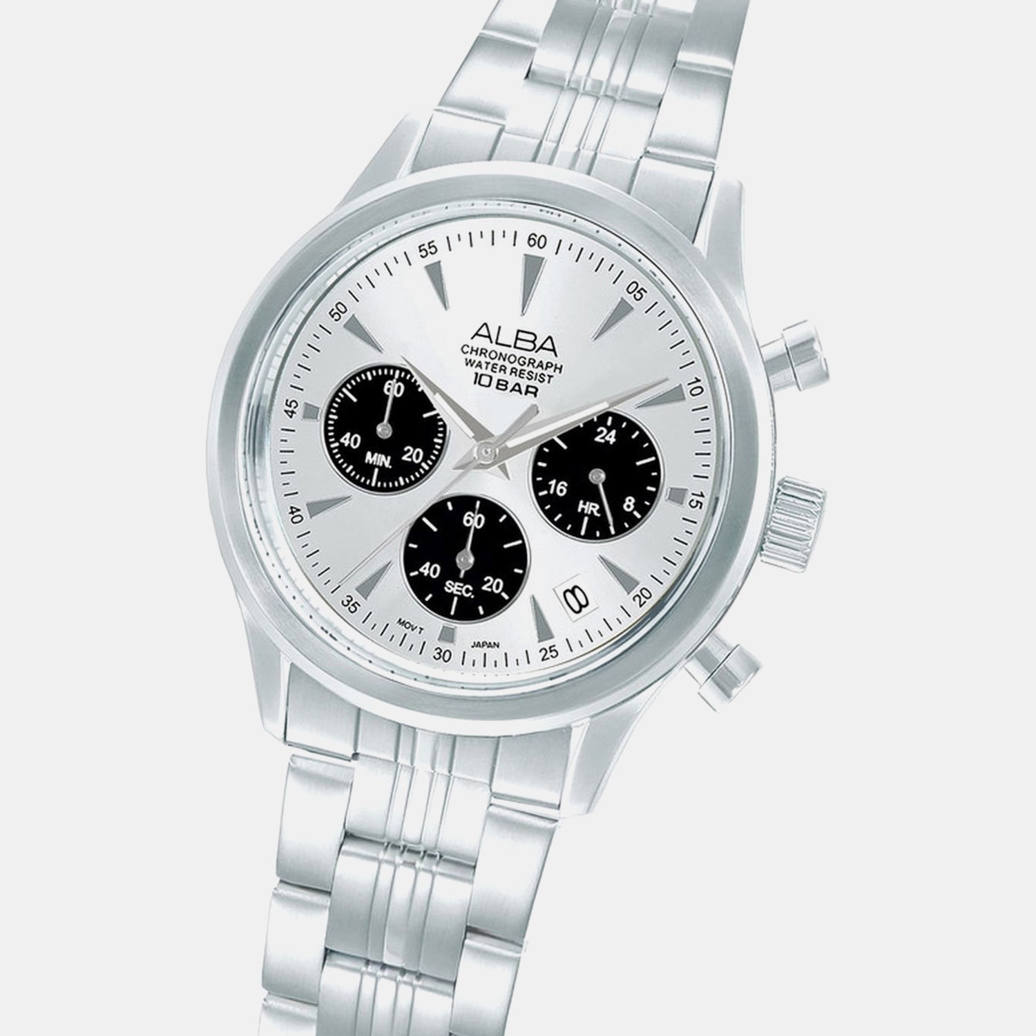Men Quartz Silver Dial Chronograph Stainless Steel Watch AT3K55X1