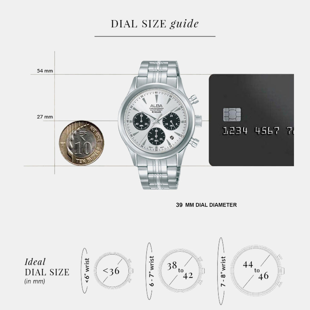 Men Quartz Silver Dial Chronograph Stainless Steel Watch AT3K55X1