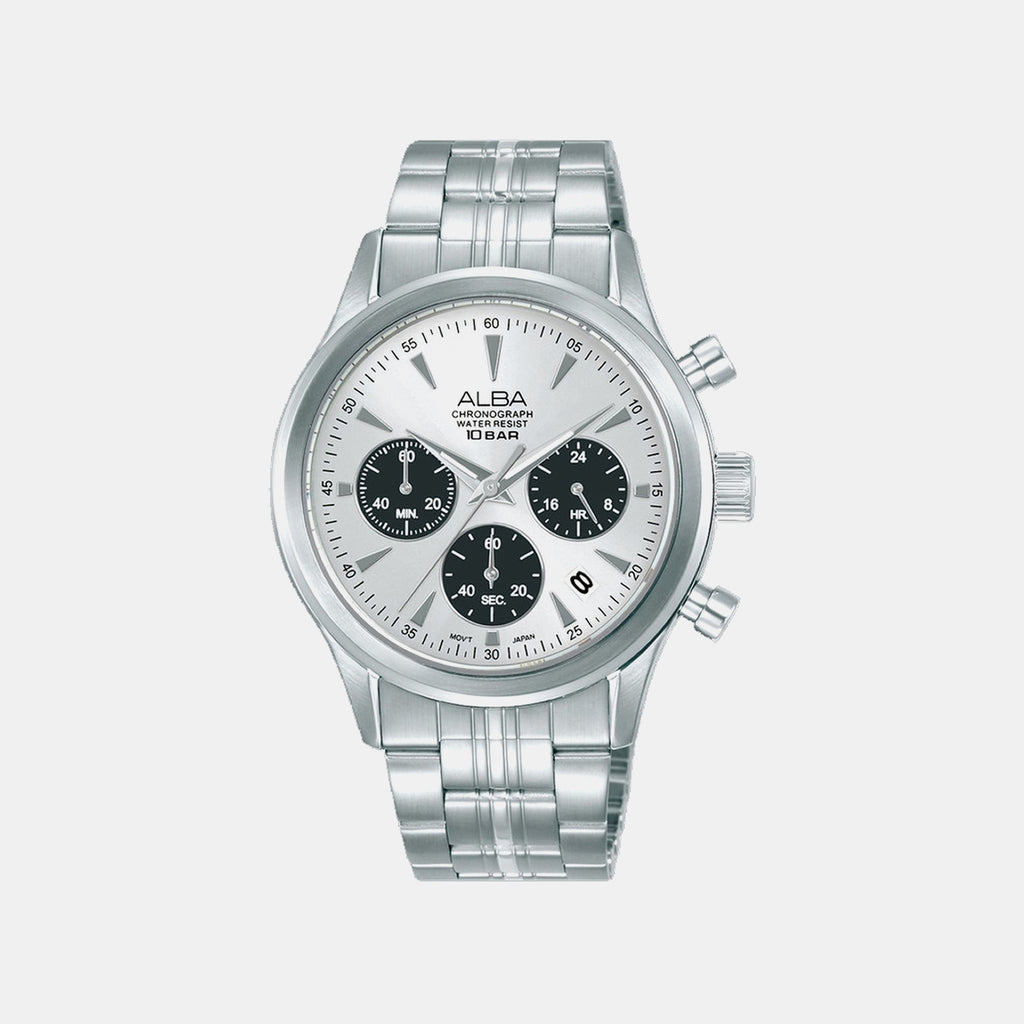 Men Quartz Silver Dial Chronograph Stainless Steel Watch AT3K55X1