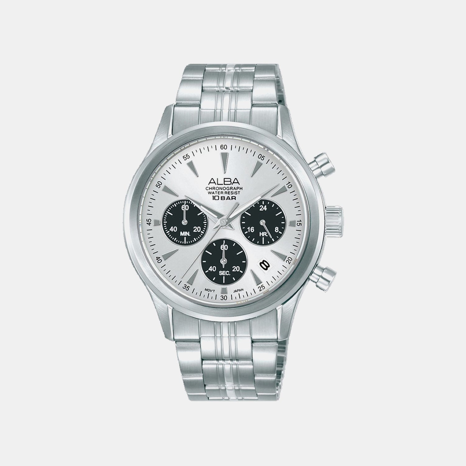 Men Quartz Silver Dial Chronograph Stainless Steel Watch AT3K55X1