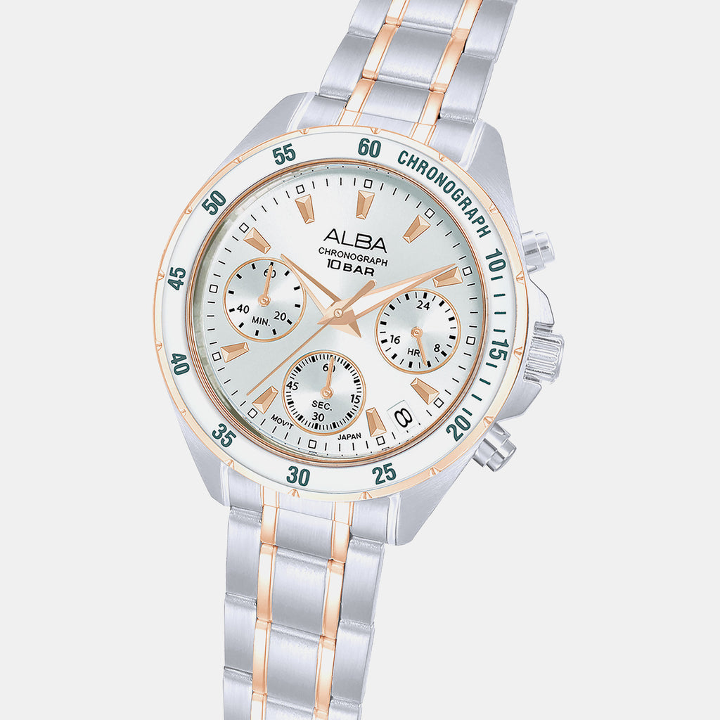 Women Quartz Silver Dial Chronograph Stainless Steel Watch AT3K90X1