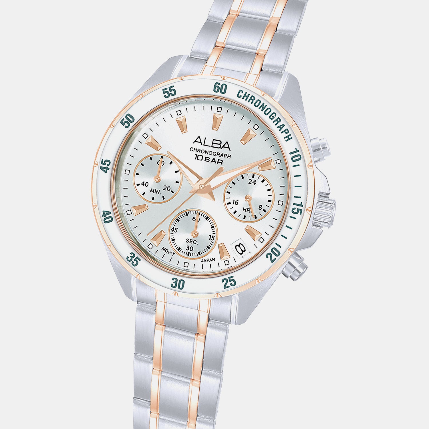 Women Quartz Silver Dial Chronograph Stainless Steel Watch AT3K90X1