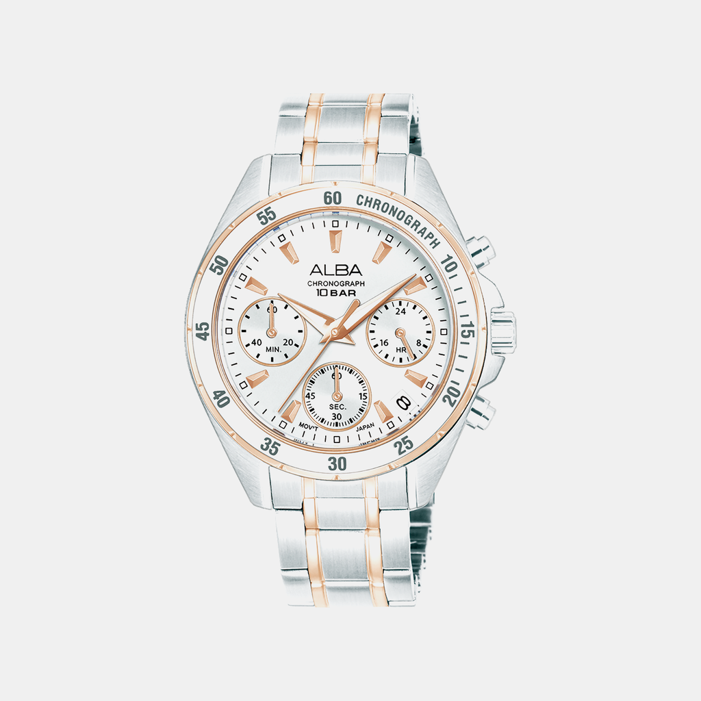 Women Quartz Silver Dial Chronograph Stainless Steel Watch AT3K90X1