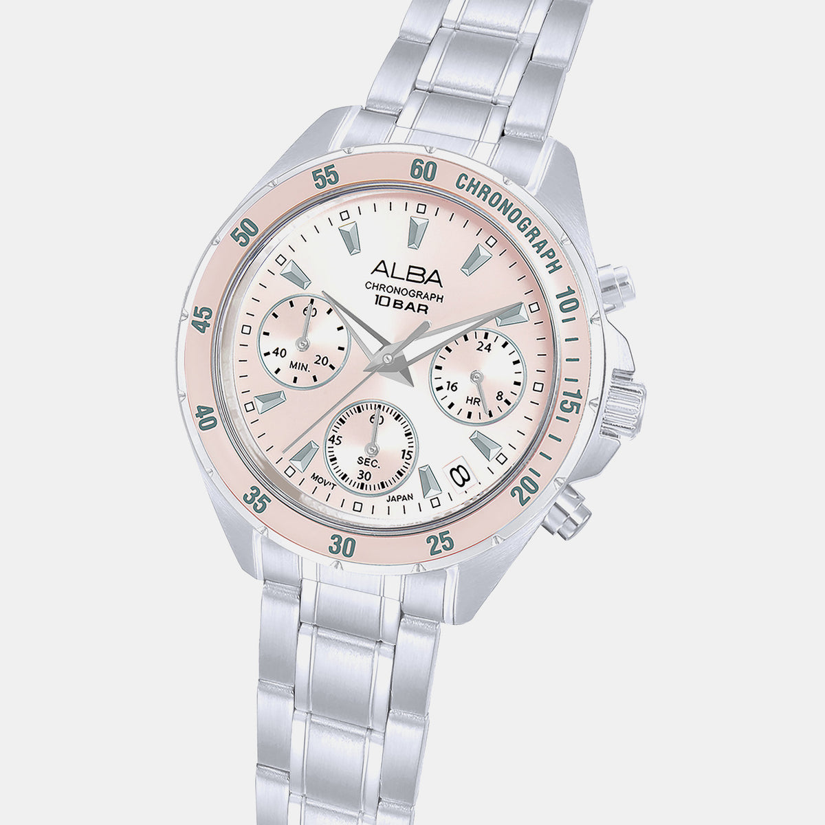 Active Women Quartz Pink Dial Chronograph Stainless Steel Watch AT3K95X1
