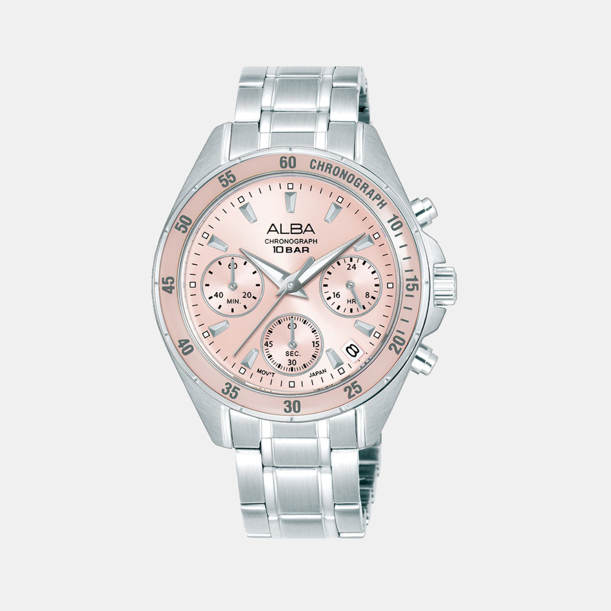 Active Women Quartz Pink Dial Chronograph Stainless Steel Watch AT3K95X1
