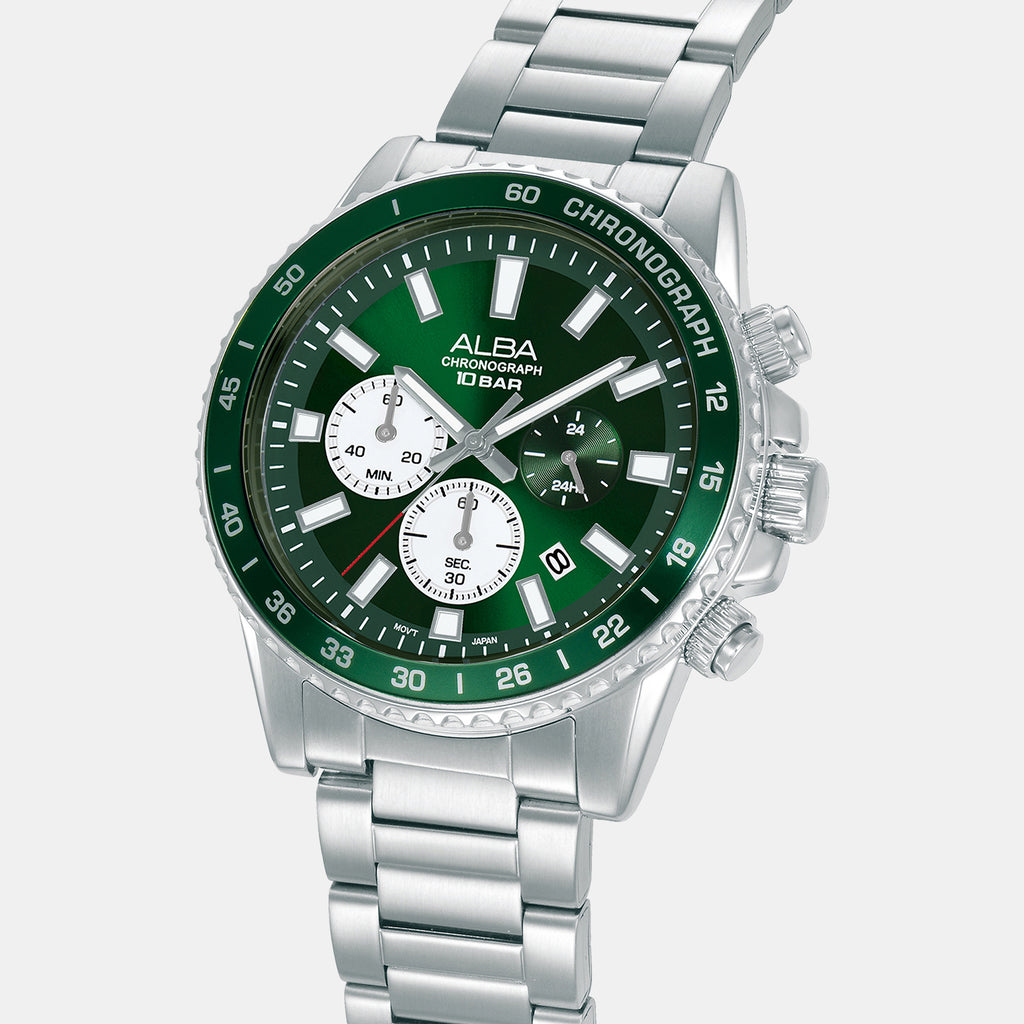 Active Men Quartz Green Dial Chronograph Stainless Steel Watch AT3L13X1