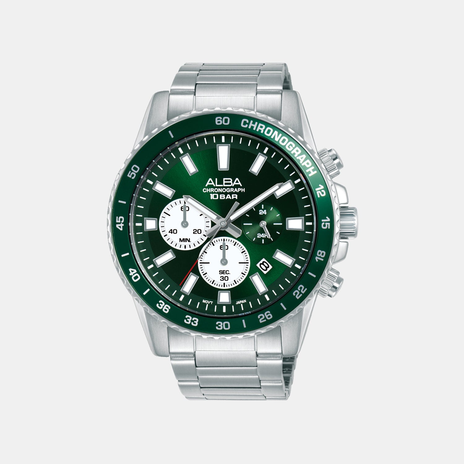 Active Men Quartz Green Dial Chronograph Stainless Steel Watch AT3L13X1