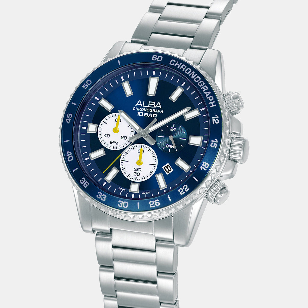 Active Men Quartz Blue Dial Chronograph Stainless Steel Watch AT3L15X1
