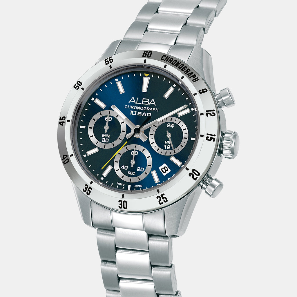 Active Men Quartz Blue Dial Chronograph Stainless Steel Watch AT3L25X1