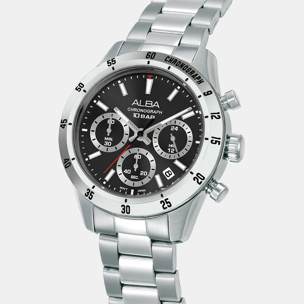Active Men Quartz Black Dial Chronograph Stainless Steel Watch AT3L27X1