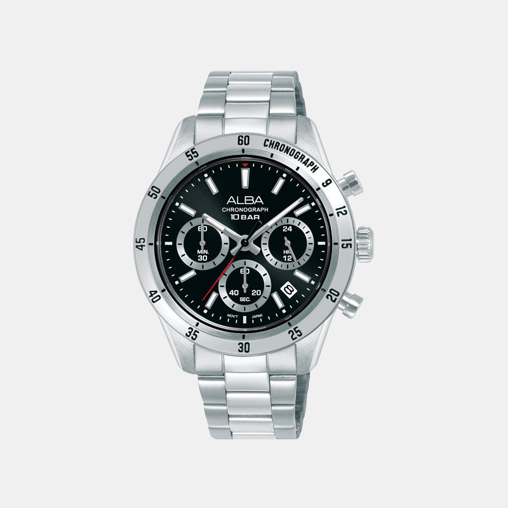 Active Men Quartz Black Dial Chronograph Stainless Steel Watch AT3L27X1