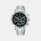 Active Men Quartz Black Dial Chronograph Stainless Steel Watch AT3L27X1