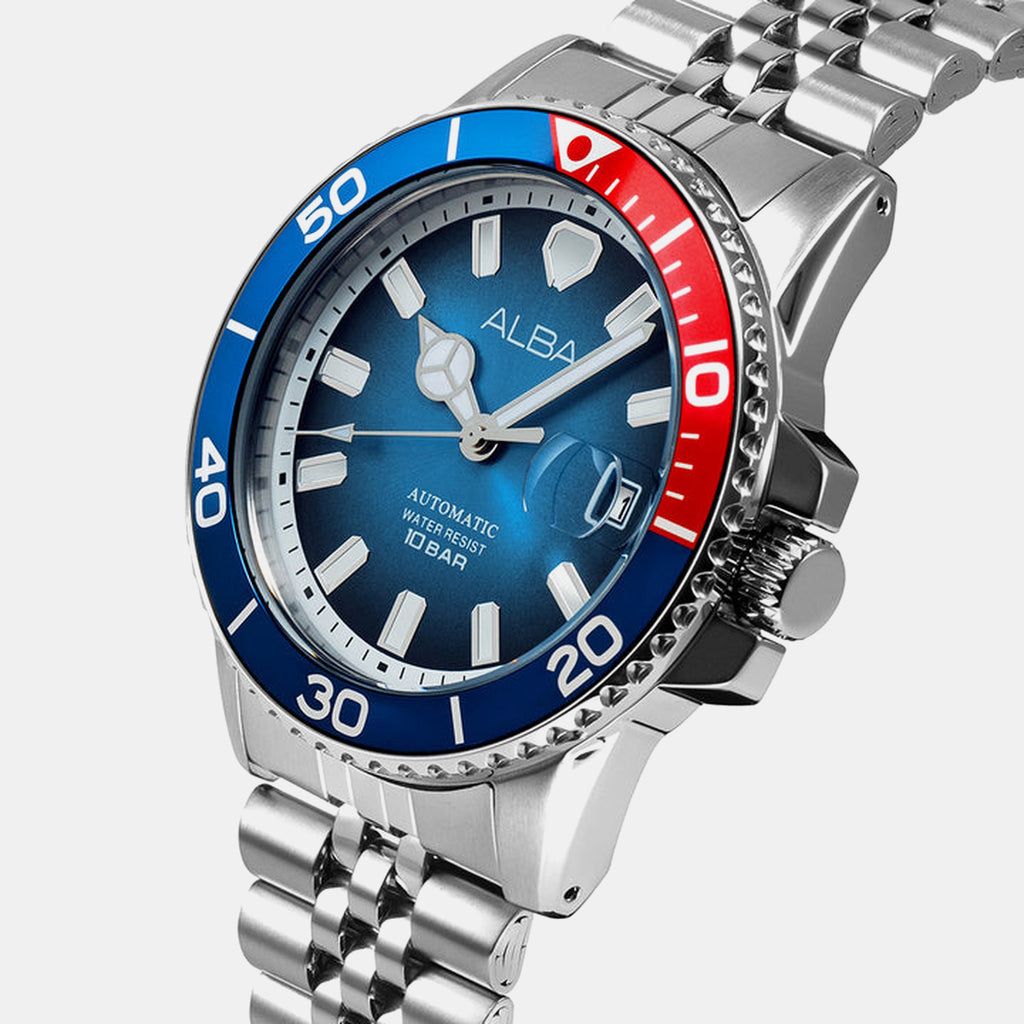 Men Automatic Blue Dial Analog Stainless Steel Watch AU4051X1