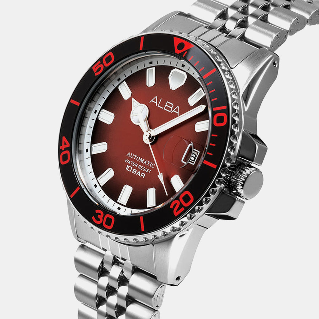 Men Automatic Burgundy Dial Chronograph Stainless Steel Watch AU4055X1