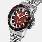 Men Automatic Burgundy Dial Chronograph Stainless Steel Watch AU4055X1