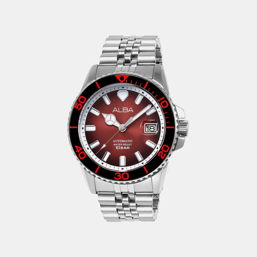 Men Automatic Burgundy Dial Chronograph Stainless Steel Watch AU4055X1