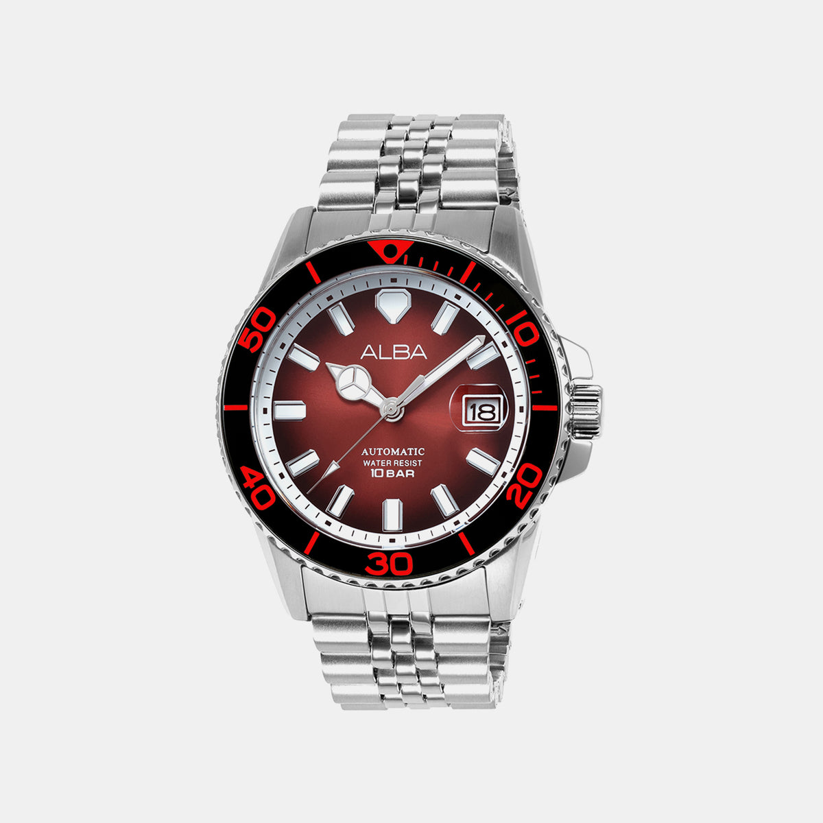 Mechanical Men Automatic Burgundy Dial Analog Stainless Steel Watch AU4055X1