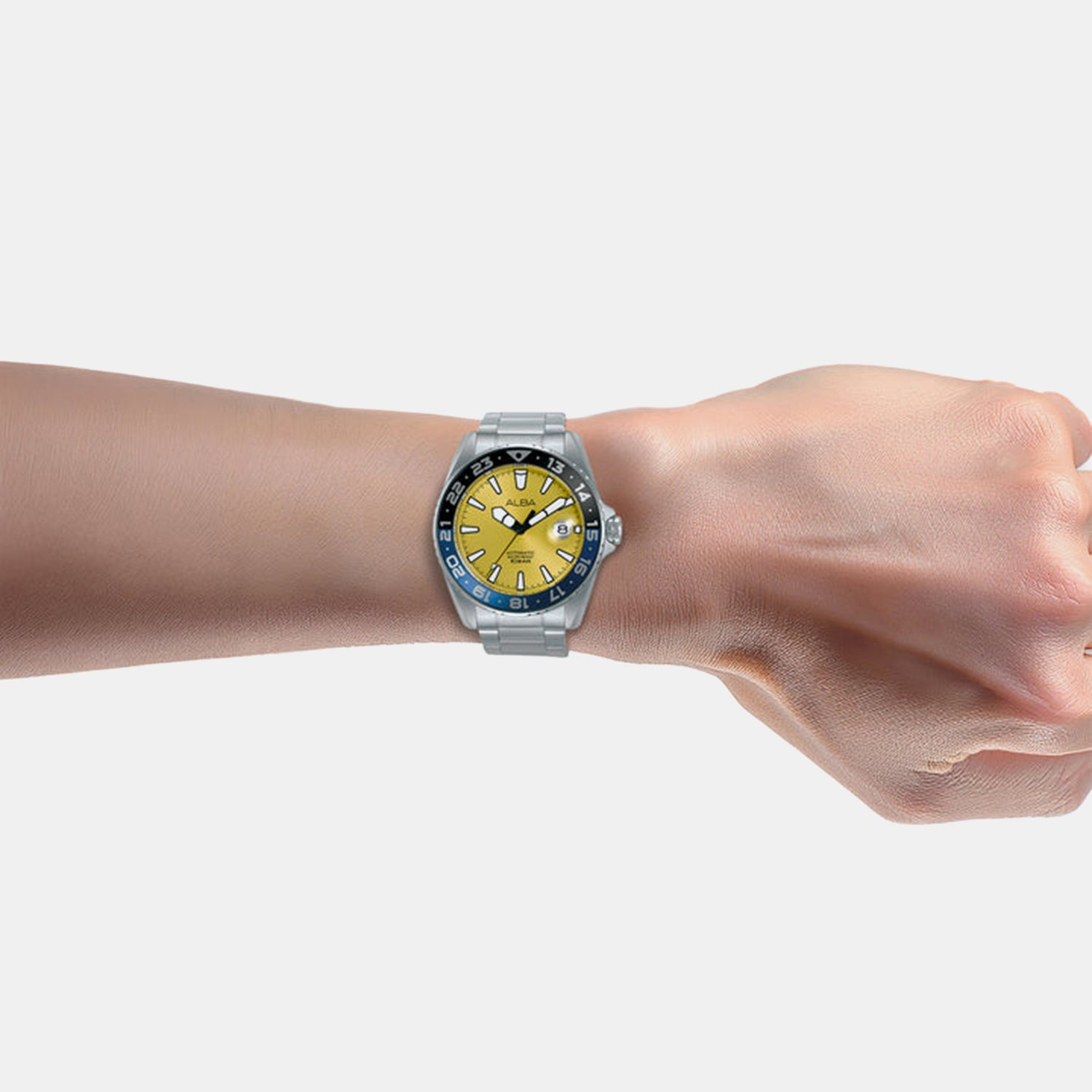 Men Automatic Yellow Dial Analog Stainless Steel Watch AU4075X1
