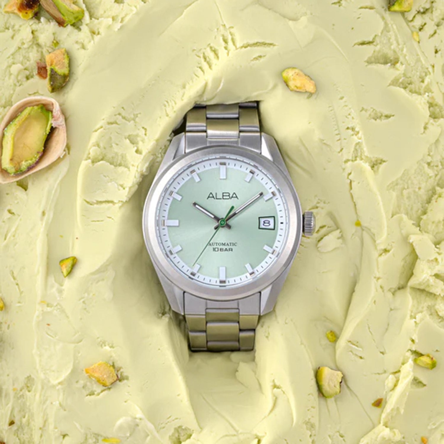 Classic Men Automatic Green Dial Analog Stainless Steel Watch AU4099X1