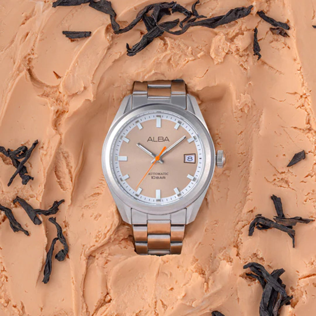 Classic Men Automatic Orange Dial Analog Stainless Steel Watch AU4103X1