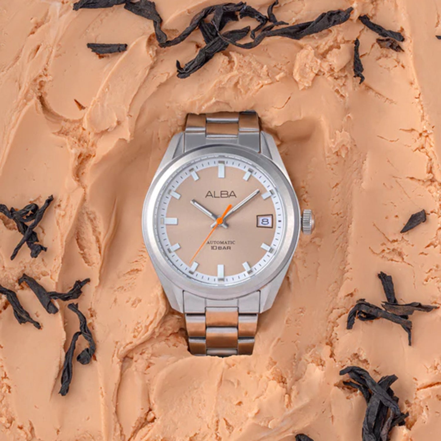 Classic Men Automatic Orange Dial Analog Stainless Steel Watch AU4103X1