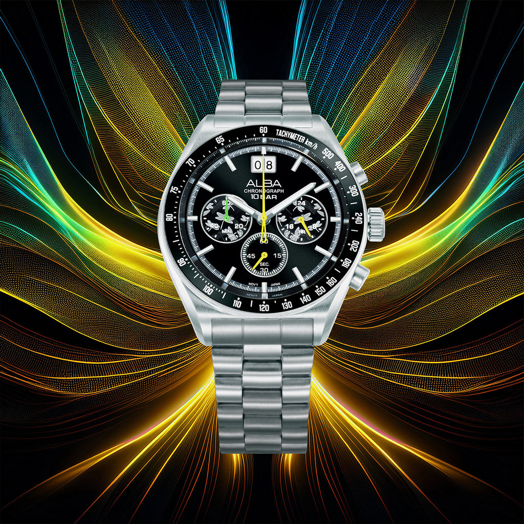 Men Quartz Black Dial Chronograph Stainless Steel Watch AU5025X2