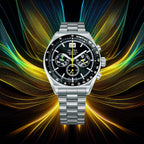 Men Quartz Black Dial Chronograph Stainless Steel Watch AU5025X2