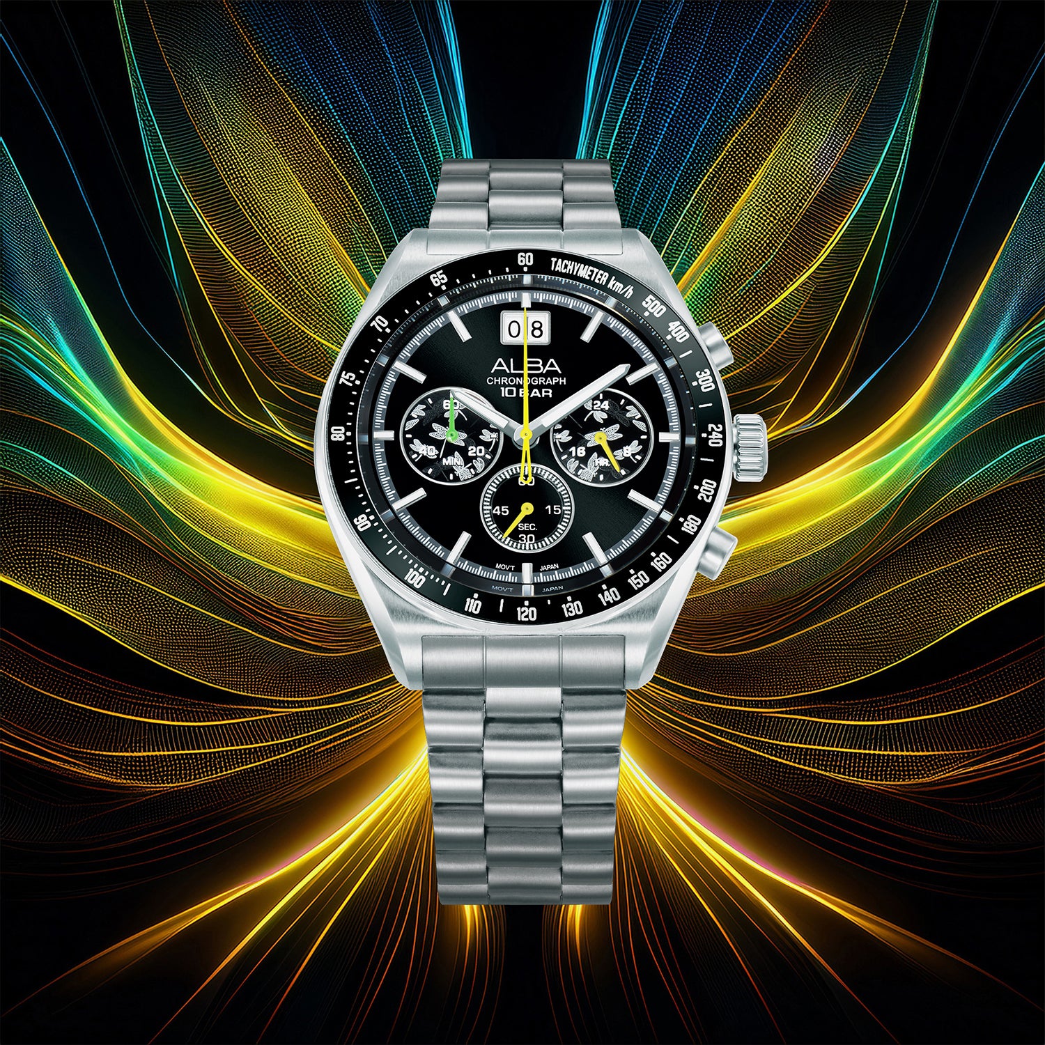 Men Quartz Black Dial Chronograph Stainless Steel Watch AU5025X2