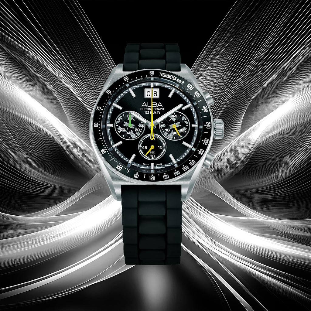 Men Quartz Black Dial Chronograph Stainless Steel Watch AU5025X2