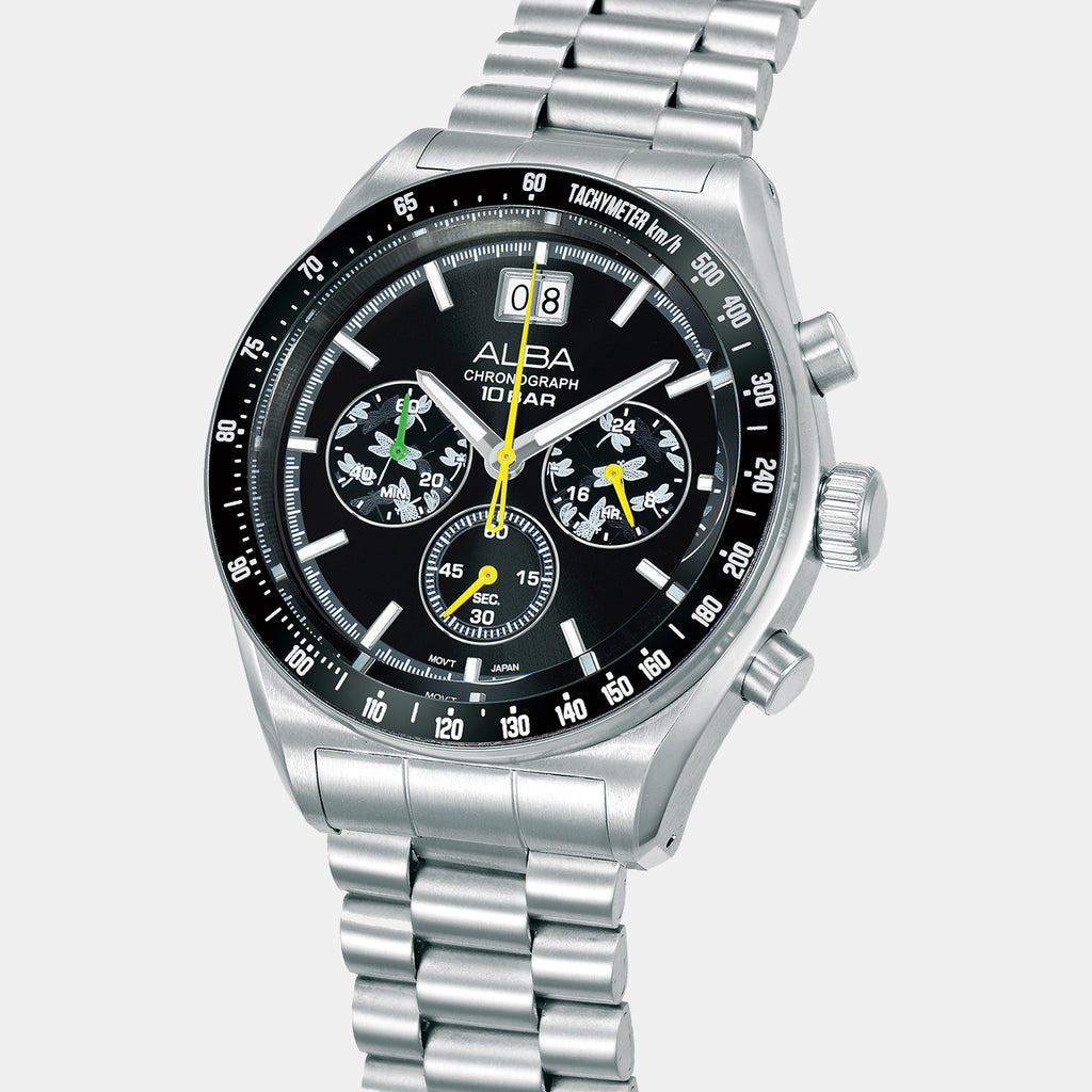 Men Quartz Black Dial Chronograph Stainless Steel Watch AU5025X2