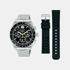 Men Quartz Black Dial Chronograph Stainless Steel Watch AU5025X2